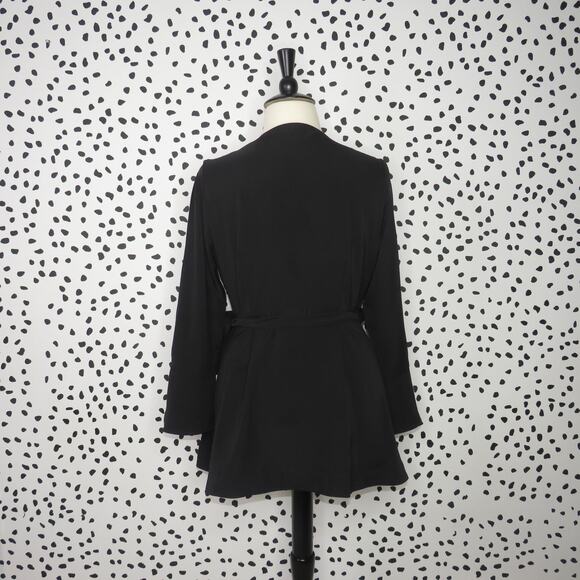 Eloquii Black Split Long Sleeve Tie Belt Wrap Top - Picture 7 of 12